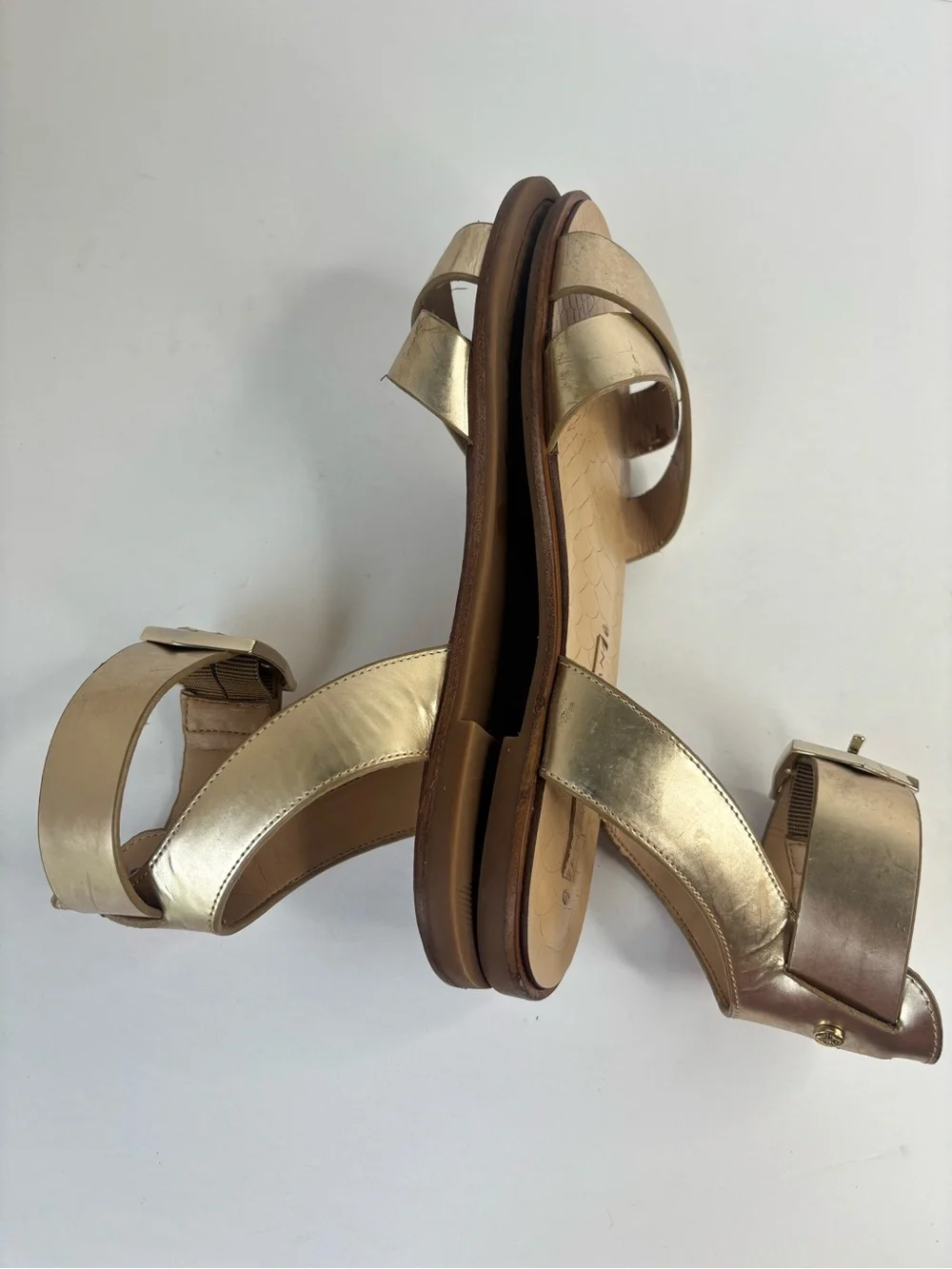 S3 Antonio Melani Metallic Gold Ankle-Strap Sandals Gladiator Greek Size 6